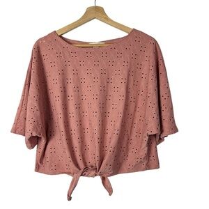 Caution to the Wind Light Mauve Pink Eyelet Tie Front Short Sleeve S